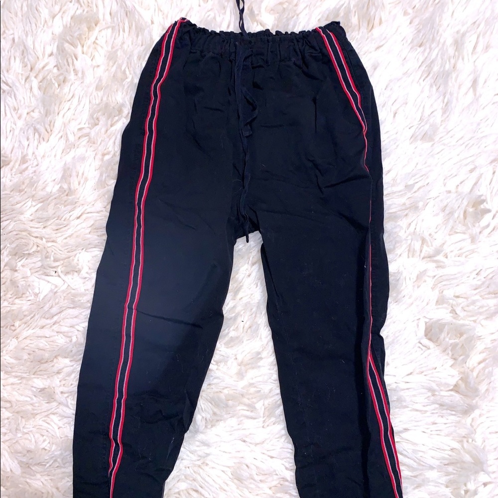 Black Xirena Joggers with Red Stripe